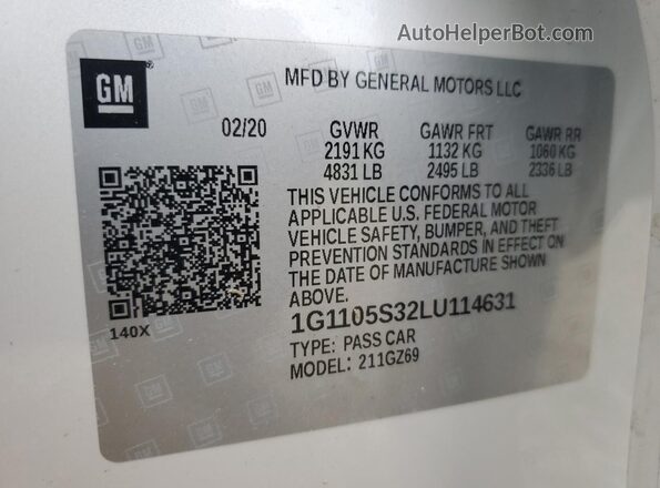 1G1105S32LU114631 2020 CHEVROLET IMPALA Белый Вид подкапотного пространства