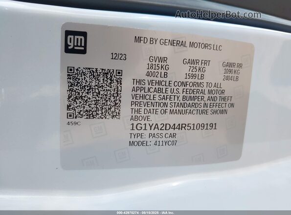 1G1YA2D44R5109191 2024 CHEVROLET CORVETTE Белый Вид подкапотного пространства