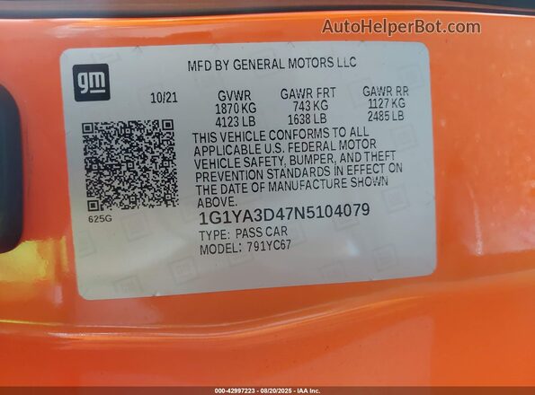 1G1YA3D47N5104079 2022 CHEVROLET CORVETTE Orange Widok komory silnika