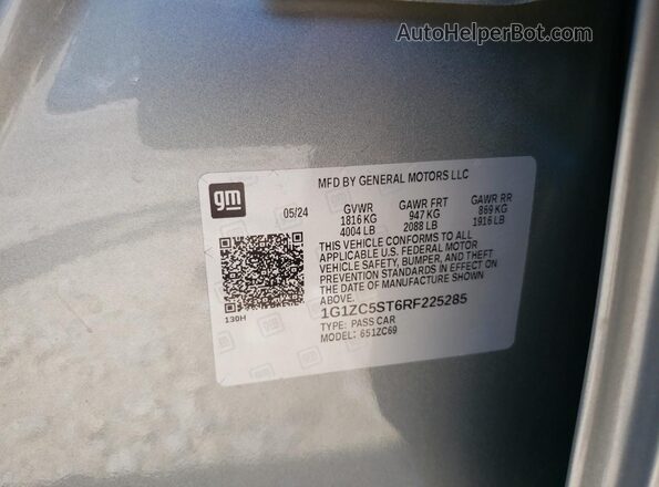 1G1ZC5ST6RF225285 2024 CHEVROLET MALIBU Silver Widok naklejki z numerem VIN