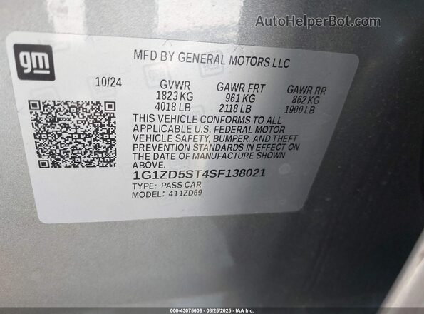 1G1ZD5ST4SF138021 2025 CHEVROLET MALIBU Серебряный Вид подкапотного пространства
