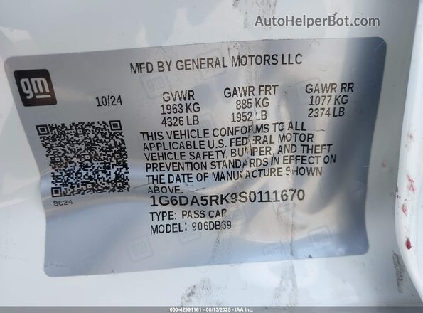1G6DA5RK9S0111670 2025 CADILLAC CT4 White Շարժիչի բաժամունքի տեսք