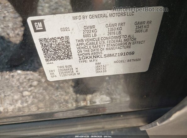 1GKKNKLS8MZ191059 2021 GMC ACADIA Черный Вид подкапотного пространства