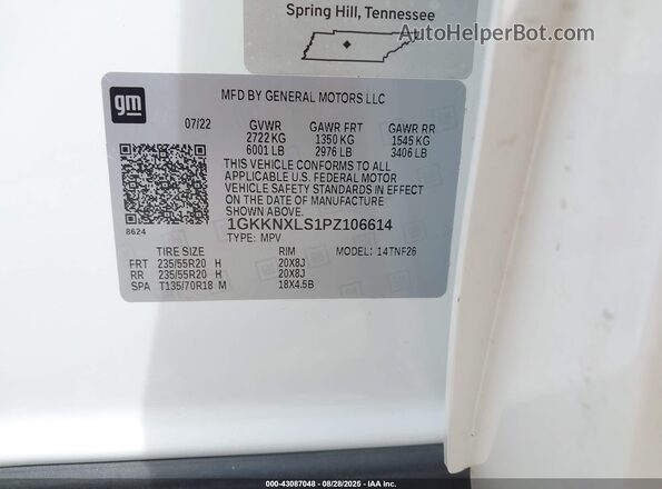 1GKKNXLS1PZ106614 2023 GMC ACADIA White Engine compartment view