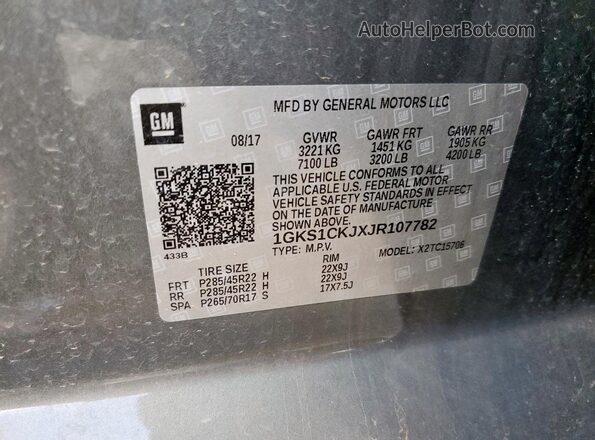 1GKS1CKJXJR107782 2018 GMC YUKON Зеленый Вид наклейки с VIN-кодом
