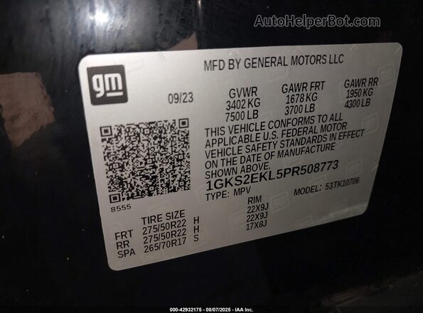 1GKS2EKL5PR508773 2023 GMC YUKON Black Engine compartment view
