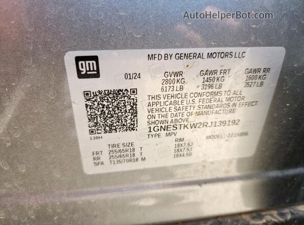 1GNESTKW2RJ139192 2024 CHEVROLET TRAVERSE Silver Vista de la etiqueta del VIN