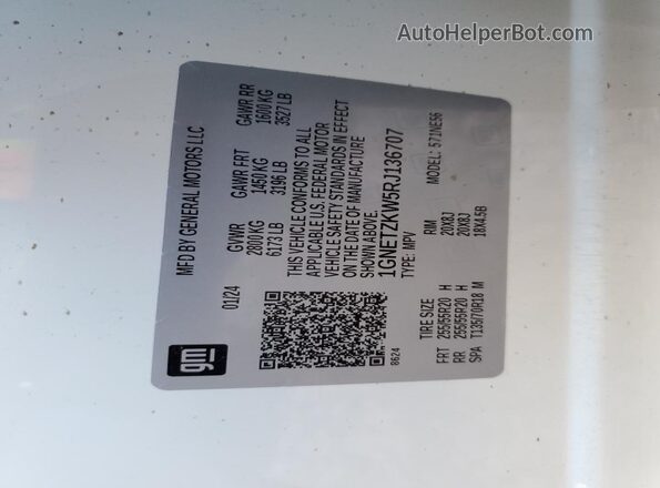 1GNETZKW5RJ136707 2024 CHEVROLET TRAVERSE White Vista del compartimento del motor