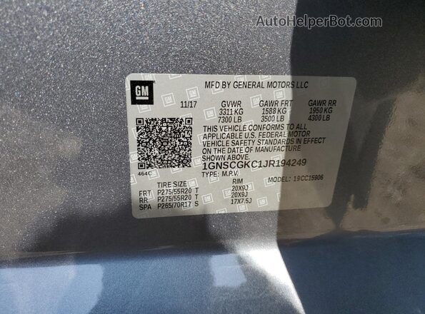 1GNSCGKC1JR194249 2018 CHEVROLET SUBURBAN Silver VIN կոդի պիտակի տեսք