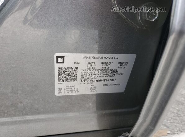 1GYKPCRS6MZ141015 2021 CADILLAC OTHER Серый Вид наклейки с VIN-кодом
