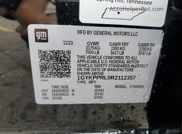 1GYKPPRL0RZ112357 2024 CADILLAC OTHER Black VIN კოდის სტიკერის ხედი