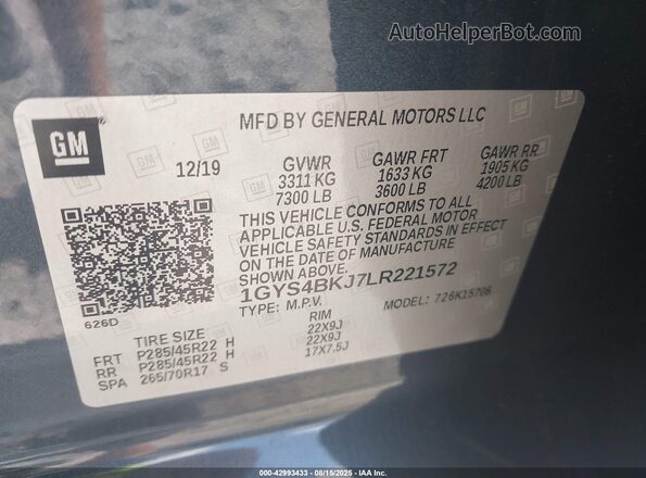 1GYS4BKJ7LR221572 2020 CADILLAC ESCALADE Синий Вид подкапотного пространства