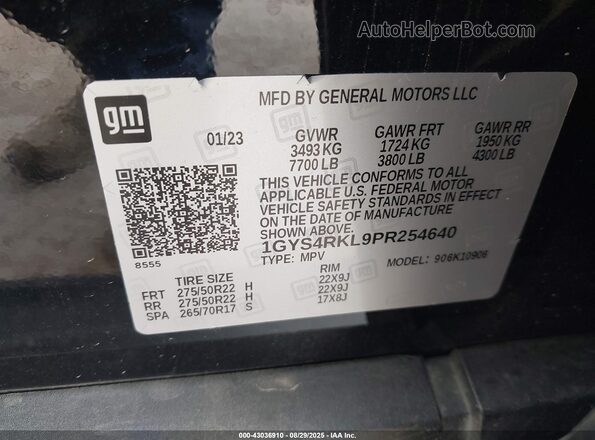 1GYS4RKL9PR254640 2023 CADILLAC ESCALADE Черный Вид подкапотного пространства
