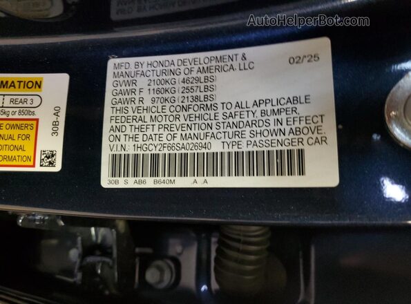 1HGCY2F66SA026940 2025 HONDA ACCORD Синий Вид подкапотного пространства