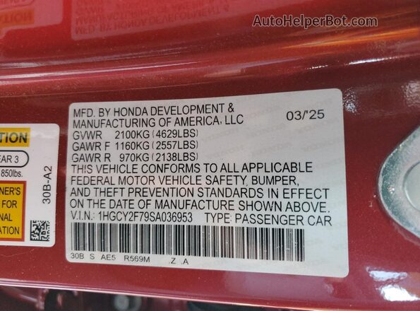 1HGCY2F79SA036953 2025 HONDA ACCORD Red Widok komory silnika