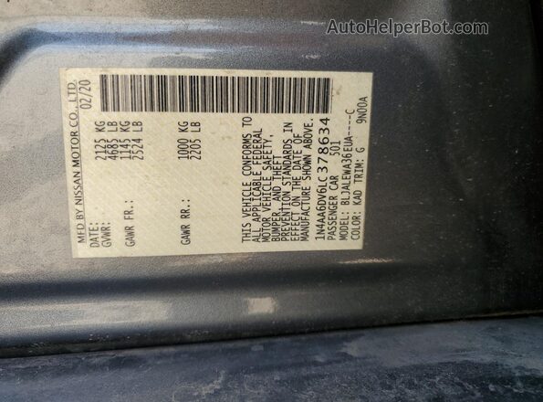 1N4AA6DV6LC378634 2020 NISSAN MAXIMA SL Gray ძრავის განყოფილების ხედი