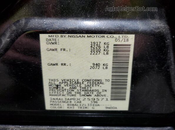 1N4AL3AP0JC259571 2018 NISSAN ALTIMA Черный Вид наклейки с VIN-кодом