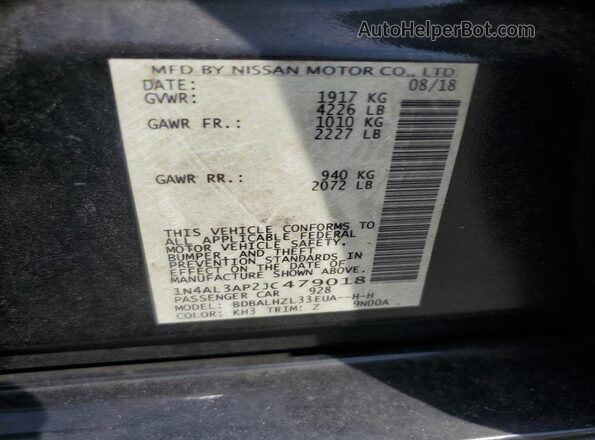 1N4AL3AP2JC479018 2018 NISSAN ALTIMA Черный Вид подкапотного пространства