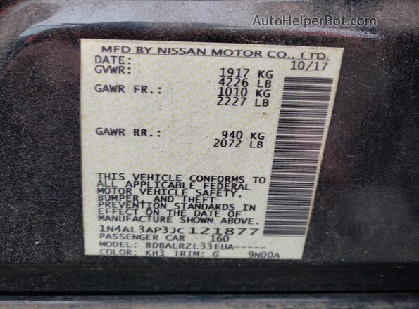 1N4AL3AP3JC121877 2018 NISSAN ALTIMA Black Widok komory silnika