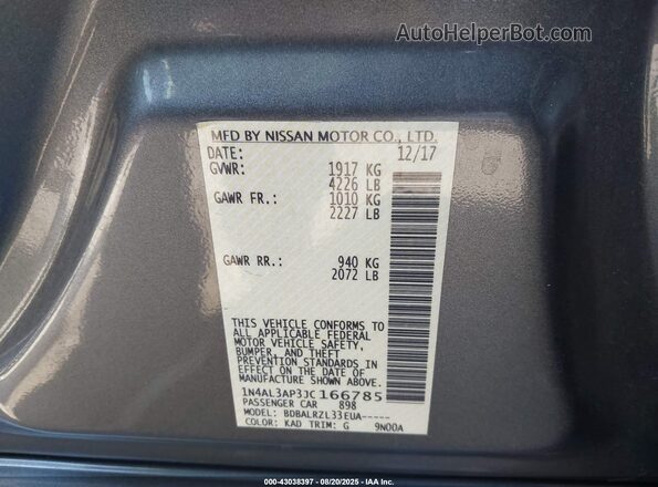 1N4AL3AP3JC166785 2018 NISSAN ALTIMA Gray Շարժիչի բաժամունքի տեսք