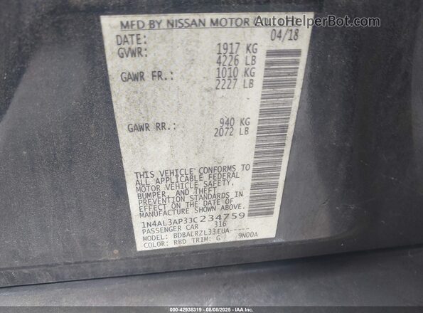1N4AL3AP3JC234759 2018 NISSAN ALTIMA Black Engine compartment view