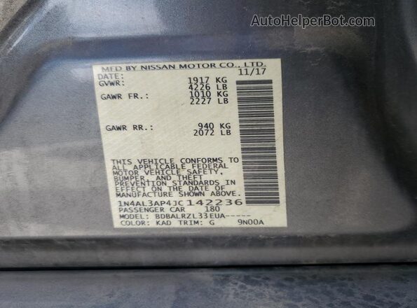 1N4AL3AP4JC142236 2018 NISSAN ALTIMA Серый Вид подкапотного пространства