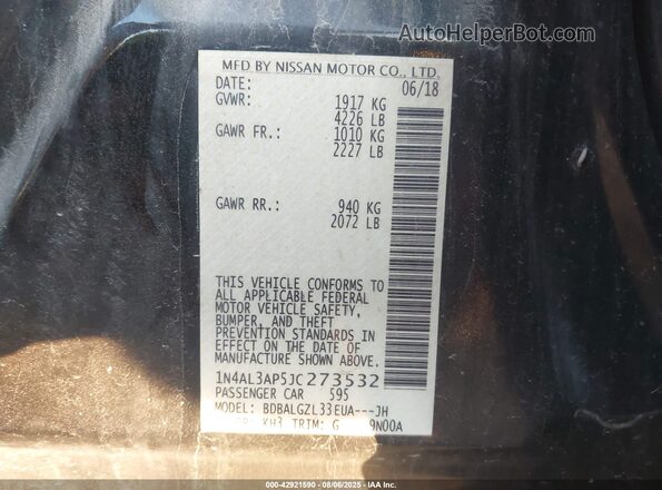 1N4AL3AP5JC273532 2018 NISSAN ALTIMA Black Вид підкапотного простору