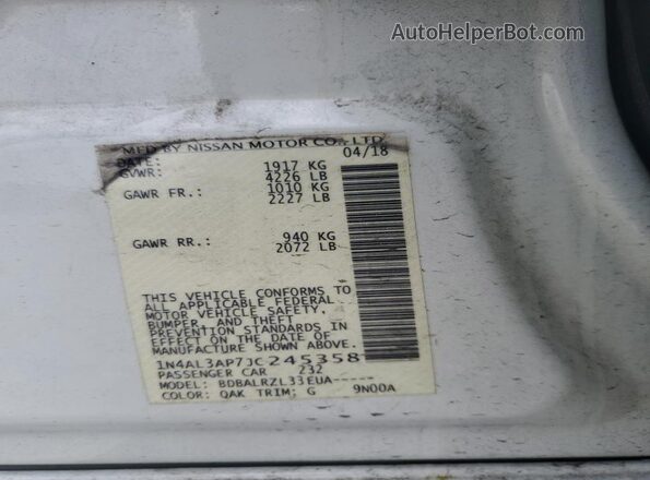 1N4AL3AP7JC245358 2018 NISSAN ALTIMA White Engine compartment view
