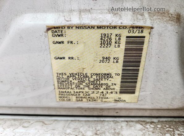 1N4AL3APXJC224343 2018 NISSAN ALTIMA White Շարժիչի բաժամունքի տեսք