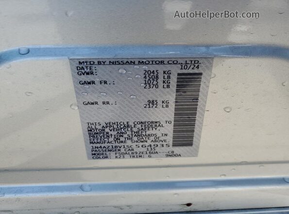 1N4AZ1BV1SC564935 2025 NISSAN LEAF Серебряный Вид наклейки с VIN-кодом