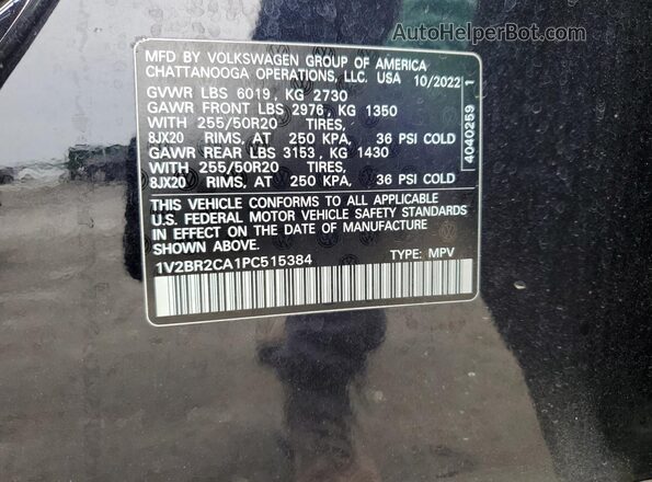 1V2BR2CA1PC515384 2023 VOLKSWAGEN ATLAS Черный Вид наклейки с VIN-кодом