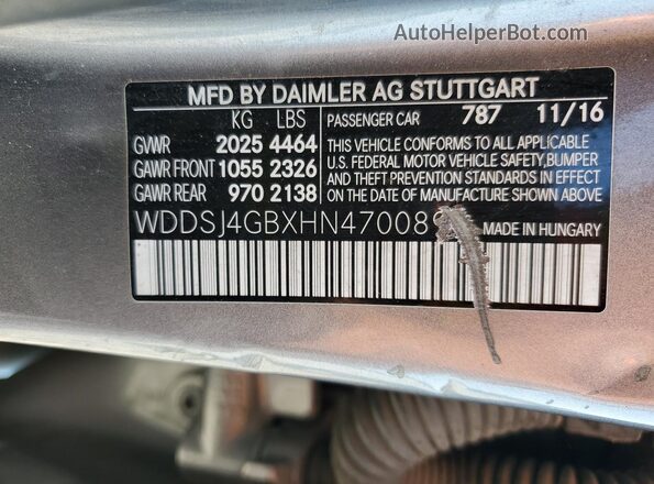 WDDSJ4GBXHN470089 2017 MERCEDES-BENZ CLA-CLASS Gray VIN კოდის სტიკერის ხედი