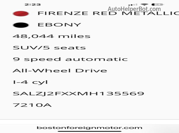 SALZJ2FXXMH135XXX 2021 LAND ROVER RANGE ROVER Red Vista interior trasera