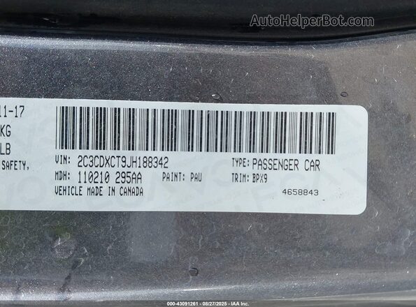 2C3CDXCT9JH188342 2018 DODGE CHARGER Gray Շարժիչի բաժամունքի տեսք
