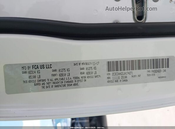 2C3CDXHG3JH174271 2018 DODGE CHARGER White ძრავის განყოფილების ხედი