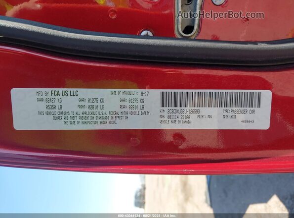 2C3CDXJG2JH126593 2018 DODGE CHARGER Red Շարժիչի բաժամունքի տեսք