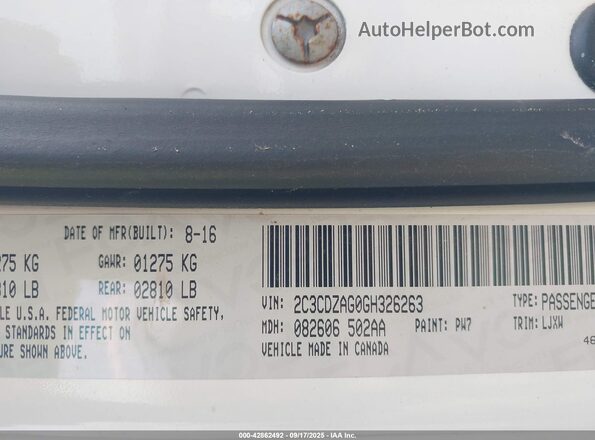 2C3CDZAG0GH326263 2016 DODGE CHALLENGER White Widok komory silnika