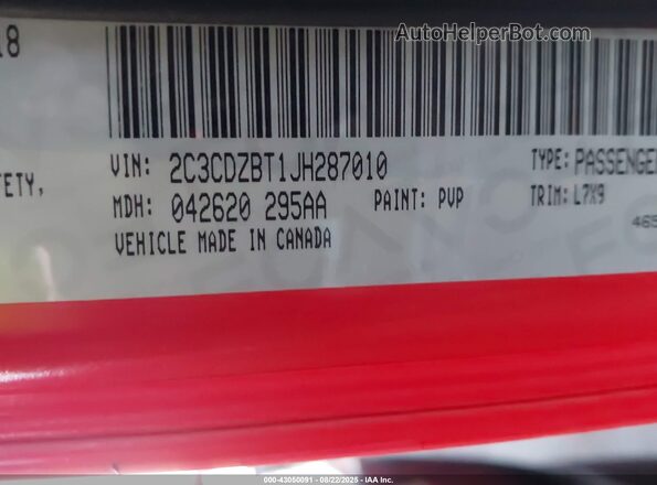 2C3CDZBT1JH287010 2018 DODGE CHALLENGER Orange Вид підкапотного простору