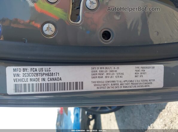 2C3CDZBT5PH638171 2023 DODGE CHALLENGER Серый Вид подкапотного пространства