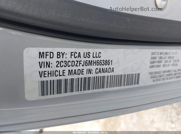 2C3CDZFJ6MH663861 2021 DODGE CHALLENGER Gray Vista del compartimento del motor