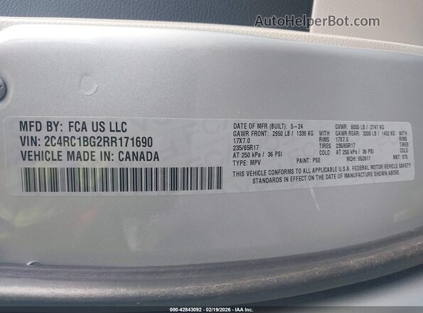 2C4RC1BG2RR171690 2024 CHRYSLER PACIFICA Серебряный Вид подкапотного пространства