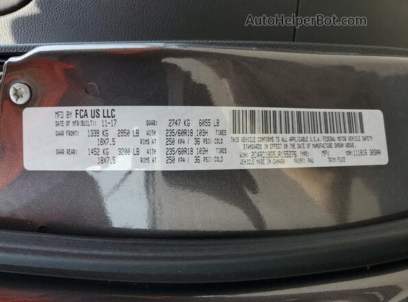 2C4RC1BG5JR155276 2018 CHRYSLER PACIFICA Charcoal VIN კოდის სტიკერის ხედი