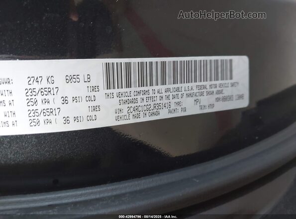 2C4RC1CG2JR351416 2018 CHRYSLER PACIFICA Black Widok komory silnika