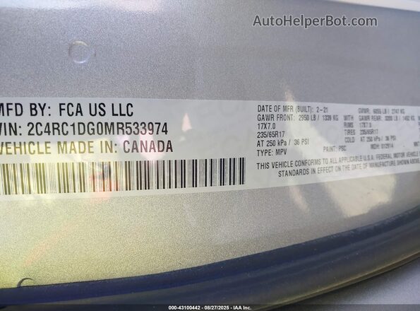 2C4RC1DG0MR533974 2021 CHRYSLER VOYAGER Gray Widok komory silnika