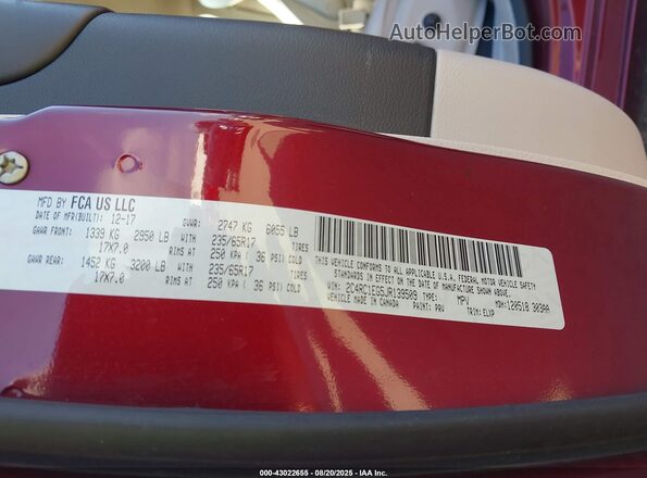 2C4RC1EG5JR139509 2018 CHRYSLER PACIFICA Burgundy ძრავის განყოფილების ხედი