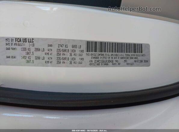 2C4RC1GG0JR185438 2018 CHRYSLER PACIFICA White Շարժիչի բաժամունքի տեսք