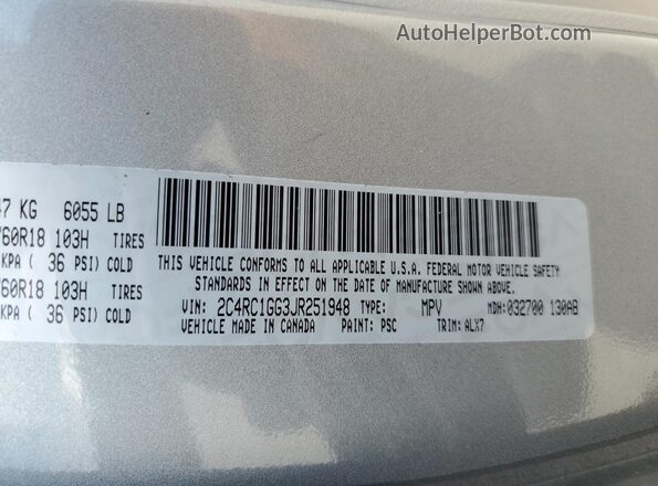 2C4RC1GG3JR251948 2018 CHRYSLER PACIFICA Серебряный Вид подкапотного пространства