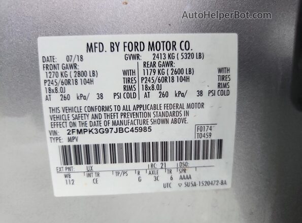 2FMPK3G97JBC45985 2018 FORD EDGE Silver VIN կոդի պիտակի տեսք