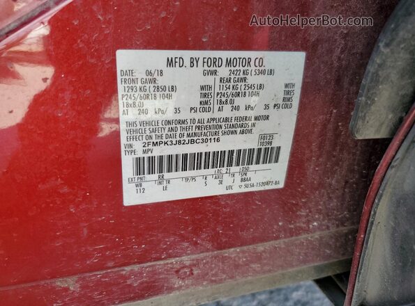 2FMPK3J82JBC30116 2018 FORD EDGE Red VIN կոդի պիտակի տեսք