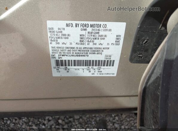 2FMPK3J90JBB99070 2018 FORD EDGE Tan Widok komory silnika